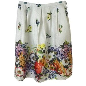 YA Los Angeles White Embossed Pattern Floral Skirt‎ Side Zipper Party Large